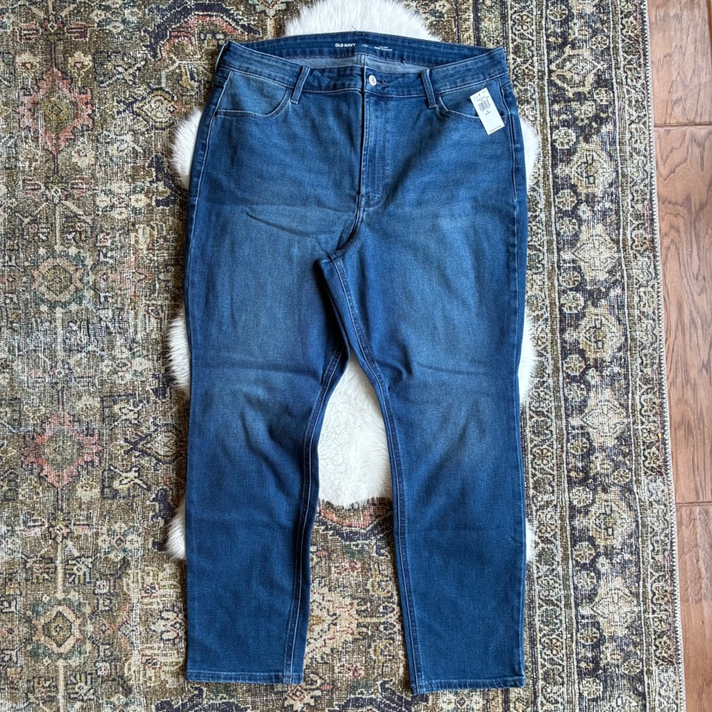 Old Navy Wow Straight Jeans Womens 16 Short High Rise Medium Wash Blue Denim NEW